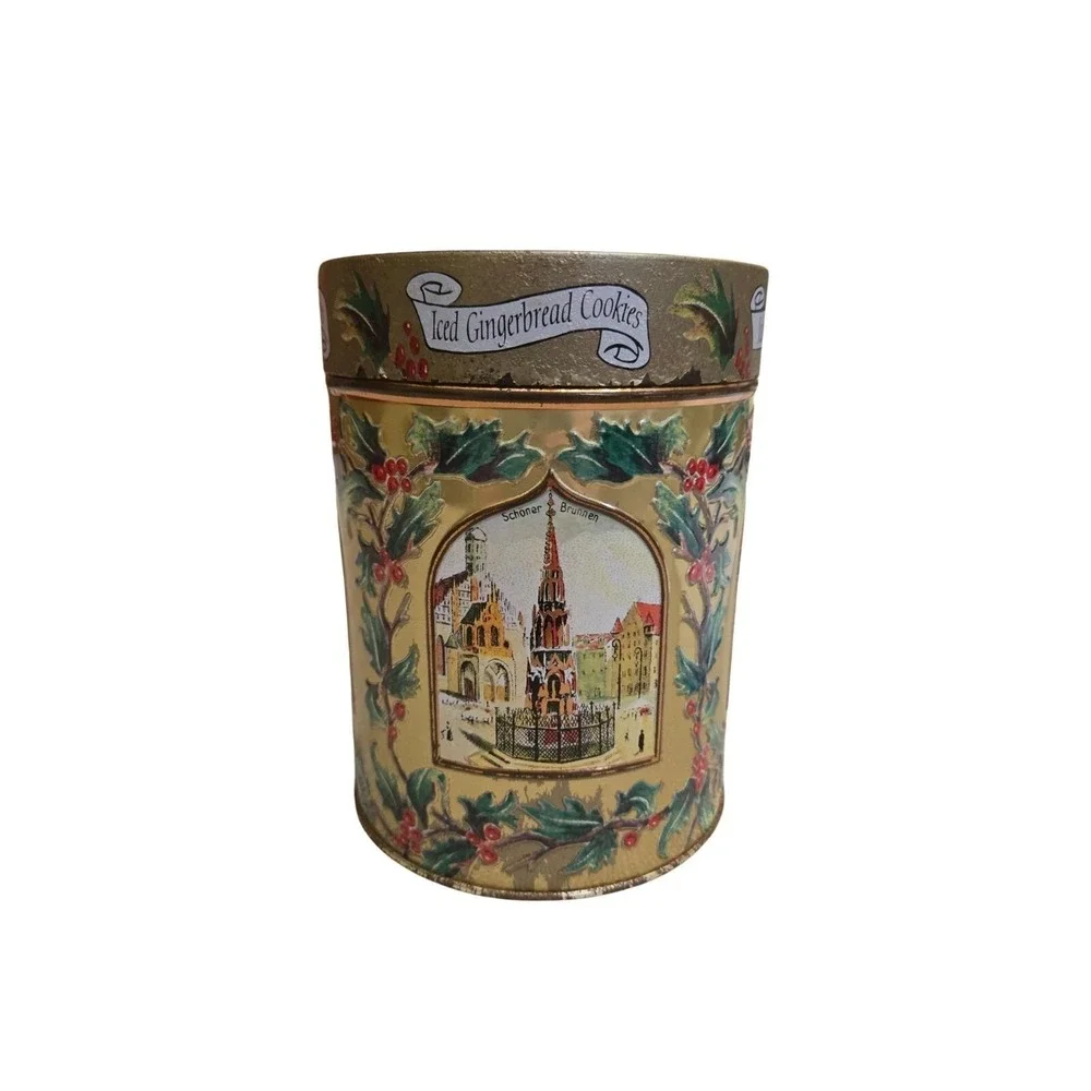 Lambertz Aachen 1999 Gold Christmas Musical Iced Gingerbread Cookies Tin Germany